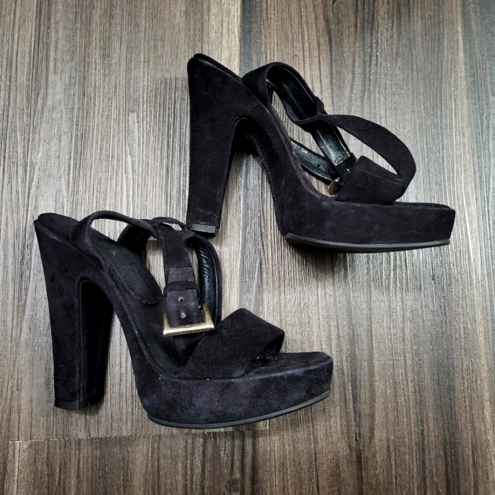 Prada Sandsls Shoes High Heels Plataform Black Suede